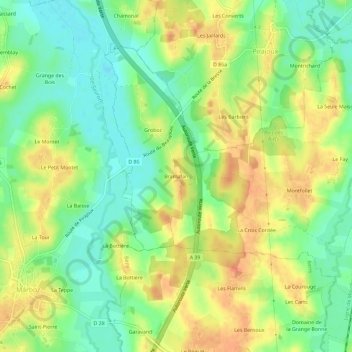 Mapa topográfico Bramafan, altitud, relieve