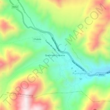 Mapa topográfico Quebrada Coquena, altitud, relieve