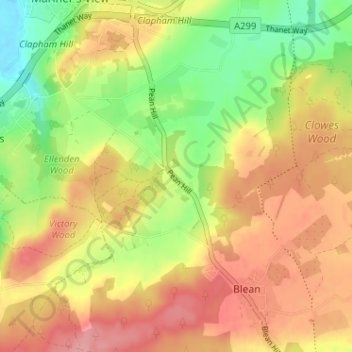 Mapa topográfico Pean Hill, altitud, relieve