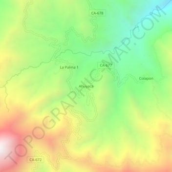 Mapa topográfico Ahuyaca, altitud, relieve