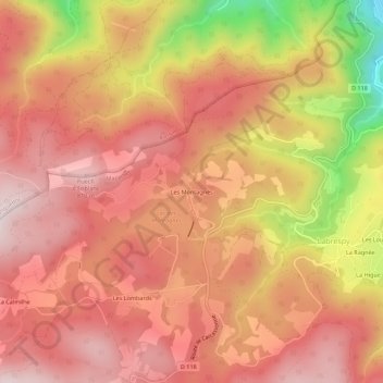 Mapa topográfico Les Montagnès, altitud, relieve