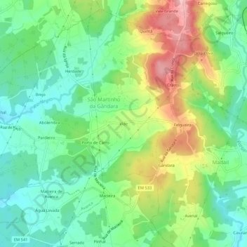 Mapa topográfico Vide, altitud, relieve