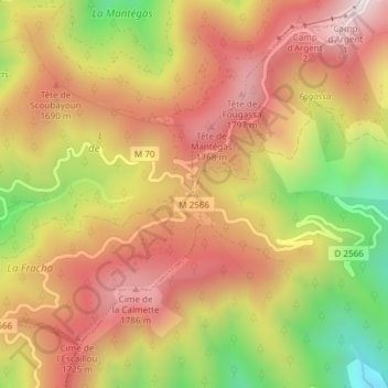 Mapa topográfico Col de Turini, altitud, relieve