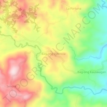 Mapa topográfico Bag-ong Valencia, altitud, relieve