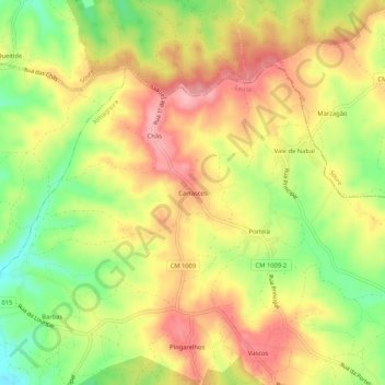 Mapa topográfico Carrascos, altitud, relieve