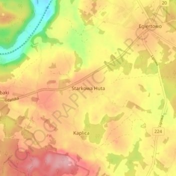 Mapa topográfico Starkowa Huta, altitud, relieve