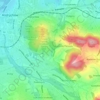 Mapa topográfico B69, altitud, relieve