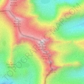 Mapa topográfico Mount LeConte, altitud, relieve