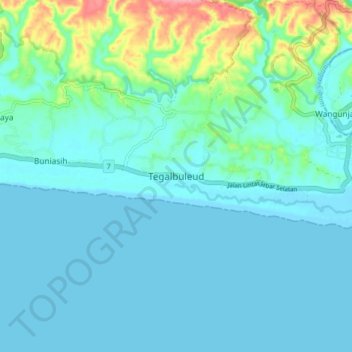 Mapa topográfico Tegalbuleud, altitud, relieve