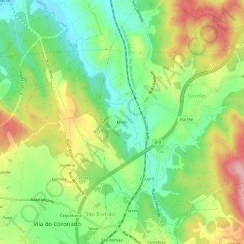 Mapa topográfico Rindo, altitud, relieve