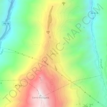 Mapa topográfico Tápuc, altitud, relieve