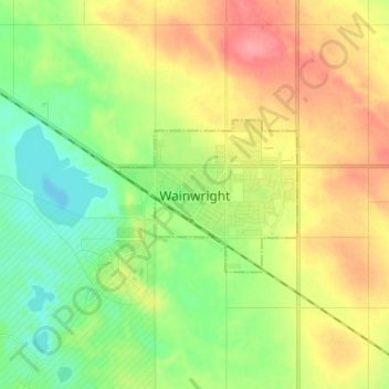 Mapa topográfico Wainwright, altitud, relieve