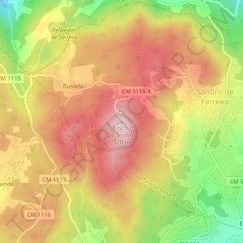 Mapa topográfico Citânia de Sanfins, altitud, relieve