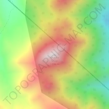 Mapa topográfico Middle Sister, altitud, relieve