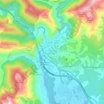 Mapa topográfico Villafranca del Bierzo, altitud, relieve
