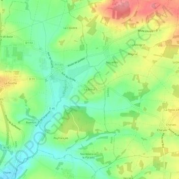 Mapa topográfico Le Breuil, altitud, relieve