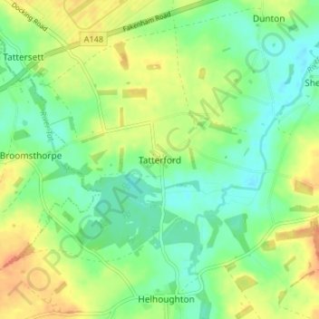 Mapa topográfico Tatterford, altitud, relieve