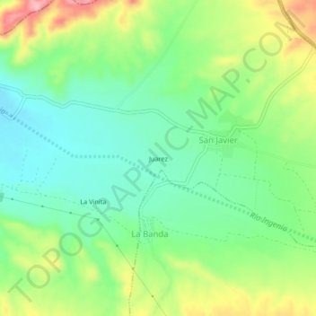 Mapa topográfico Juarez, altitud, relieve
