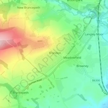 Mapa topográfico Brandon, altitud, relieve