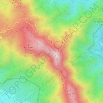 Mapa topográfico Coll de la Verdera, altitud, relieve
