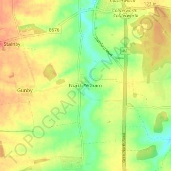 Mapa topográfico North Witham, altitud, relieve