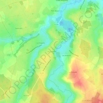 Mapa topográfico Les Combes, altitud, relieve