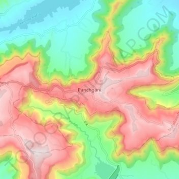Mapa topográfico Panchgani, altitud, relieve