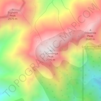 Mapa topográfico Cucamonga Peak, altitud, relieve