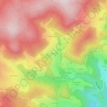 Mapa topográfico Le Verniol, altitud, relieve