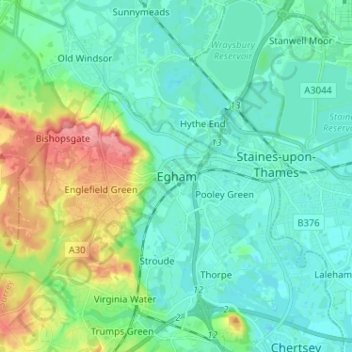 Mapa topográfico Egham, altitud, relieve