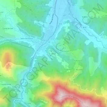 Mapa topográfico Le Tuc, altitud, relieve