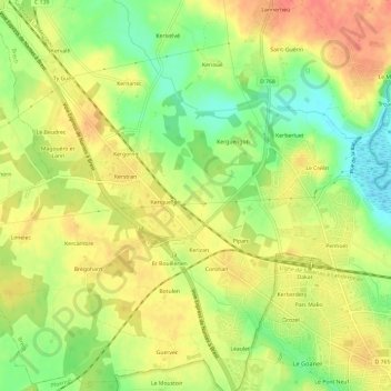 Mapa topográfico Kerbellec, altitud, relieve