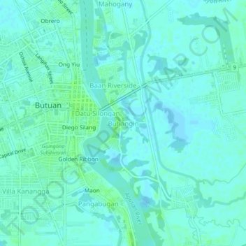 Mapa topográfico Buhangin, altitud, relieve