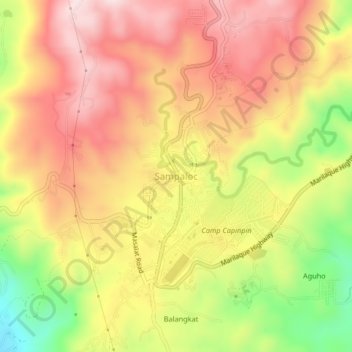 Mapa topográfico Sampaloc, altitud, relieve