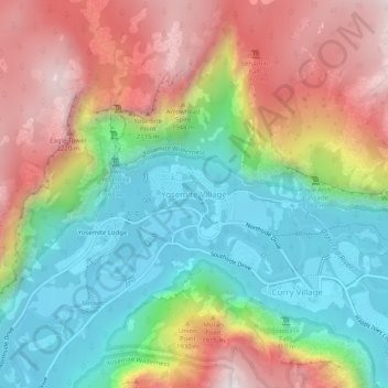 Mapa topográfico Yosemite Village, altitud, relieve