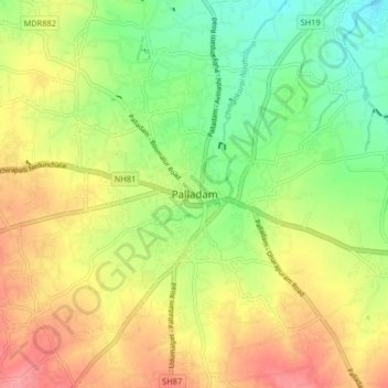 Mapa topográfico Palladam, altitud, relieve