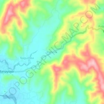 Mapa topográfico Elefante, altitud, relieve