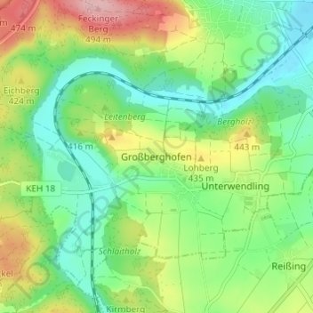 Mapa topográfico Großberghofen, altitud, relieve