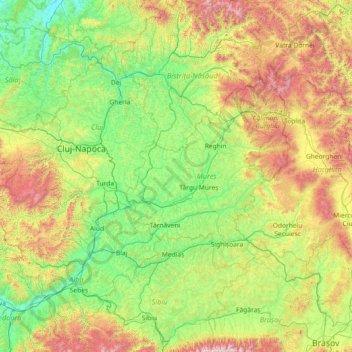 Mapa topográfico Ardeal, altitud, relieve