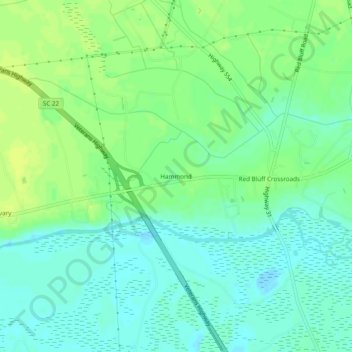 Mapa topográfico Hammond, altitud, relieve