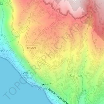 Mapa topográfico Serrado e Cova, altitud, relieve