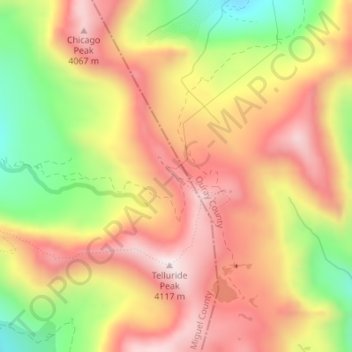 Mapa topográfico Imogene Pass, altitud, relieve