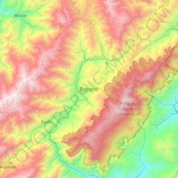 Mapa topográfico Boconó, altitud, relieve