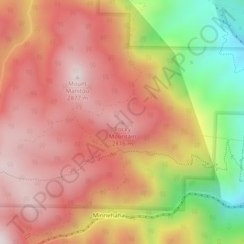 Mapa topográfico Rocky Mountain, altitud, relieve