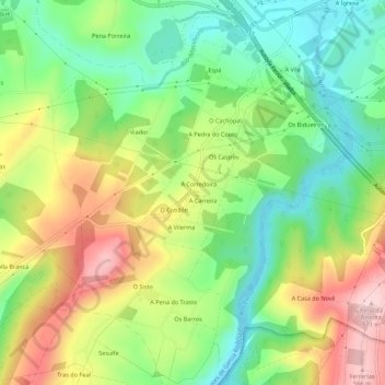 Mapa topográfico Ribadeume, altitud, relieve