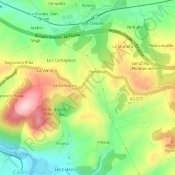 Mapa topográfico La Carretona, altitud, relieve