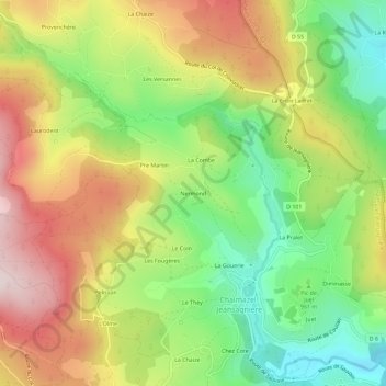 Mapa topográfico Nermond, altitud, relieve