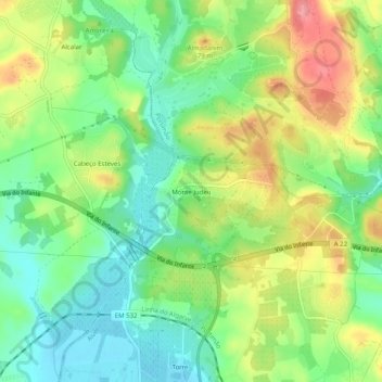 Mapa topográfico Monte Judeu, altitud, relieve