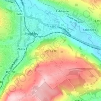 Mapa topográfico Long Lee, altitud, relieve