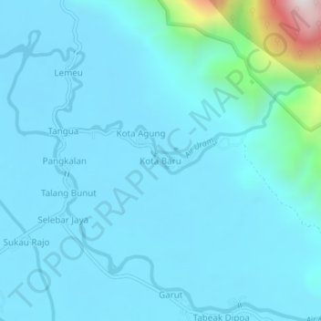 Mapa topográfico Kota Baru, altitud, relieve